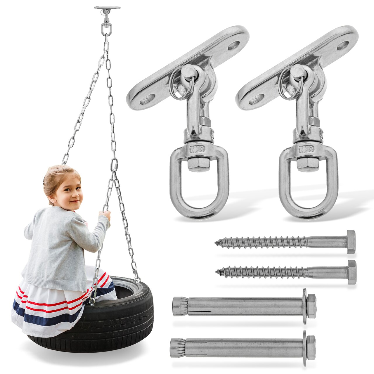 Get Out! Tire Swing Swivel Hanger 1100lb Spinner Hardware for Wood Concrete 1pk